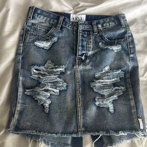One Teaspoon Blue Distressed Mini Skirt